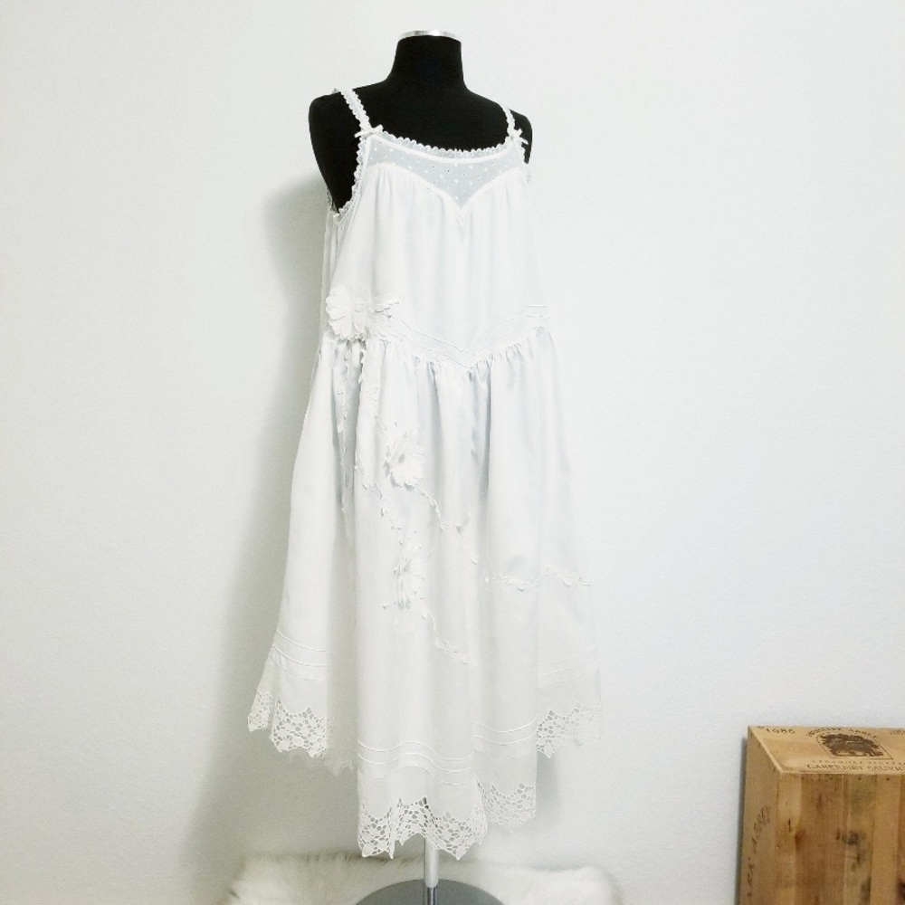 Vintage Romantic White Cotton Nightgown Sundress by Cinzia Linda Intima - M/L
